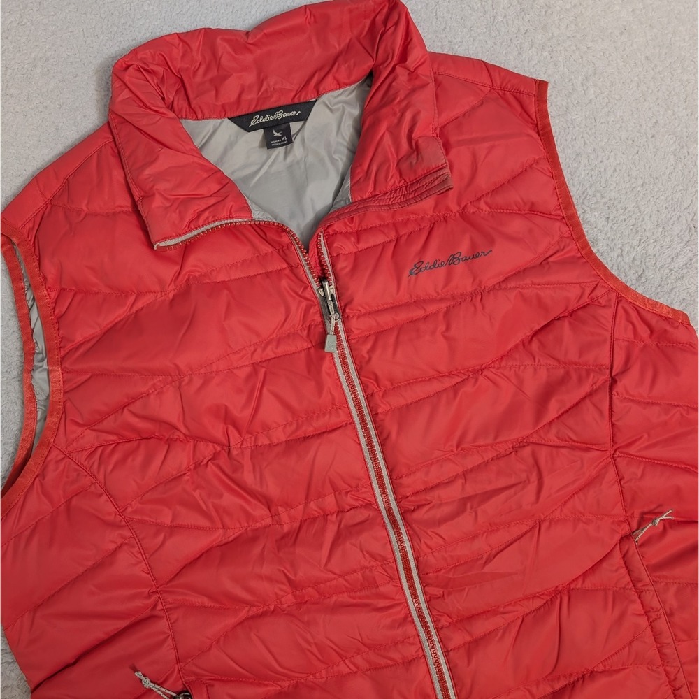 Eddie Bauer Down Puffer Vest Womens XL Full Zip Pockets Neon Pink